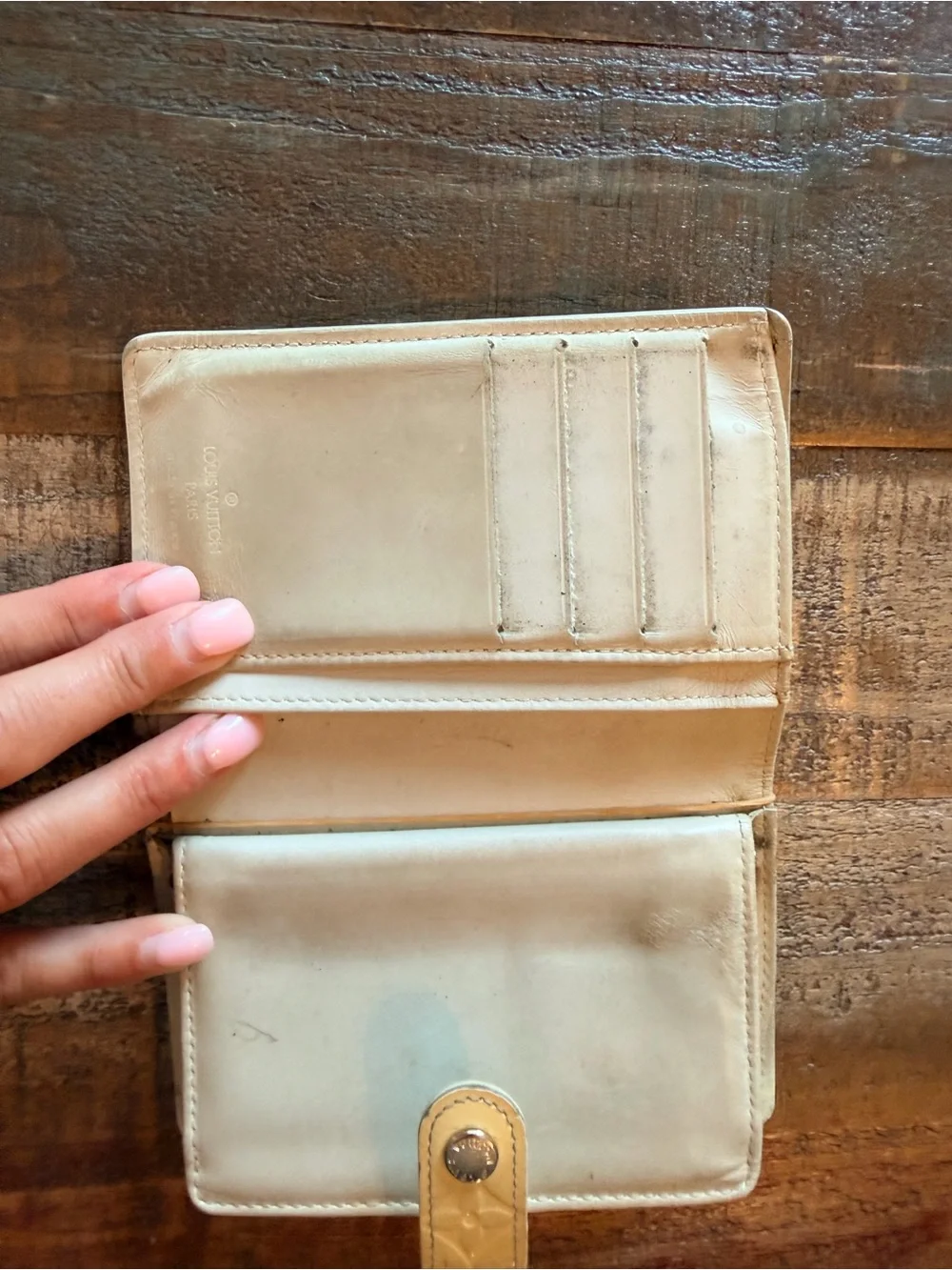 Louis Vuitton Cream Vernis Embossed Monogram Compact Wallet